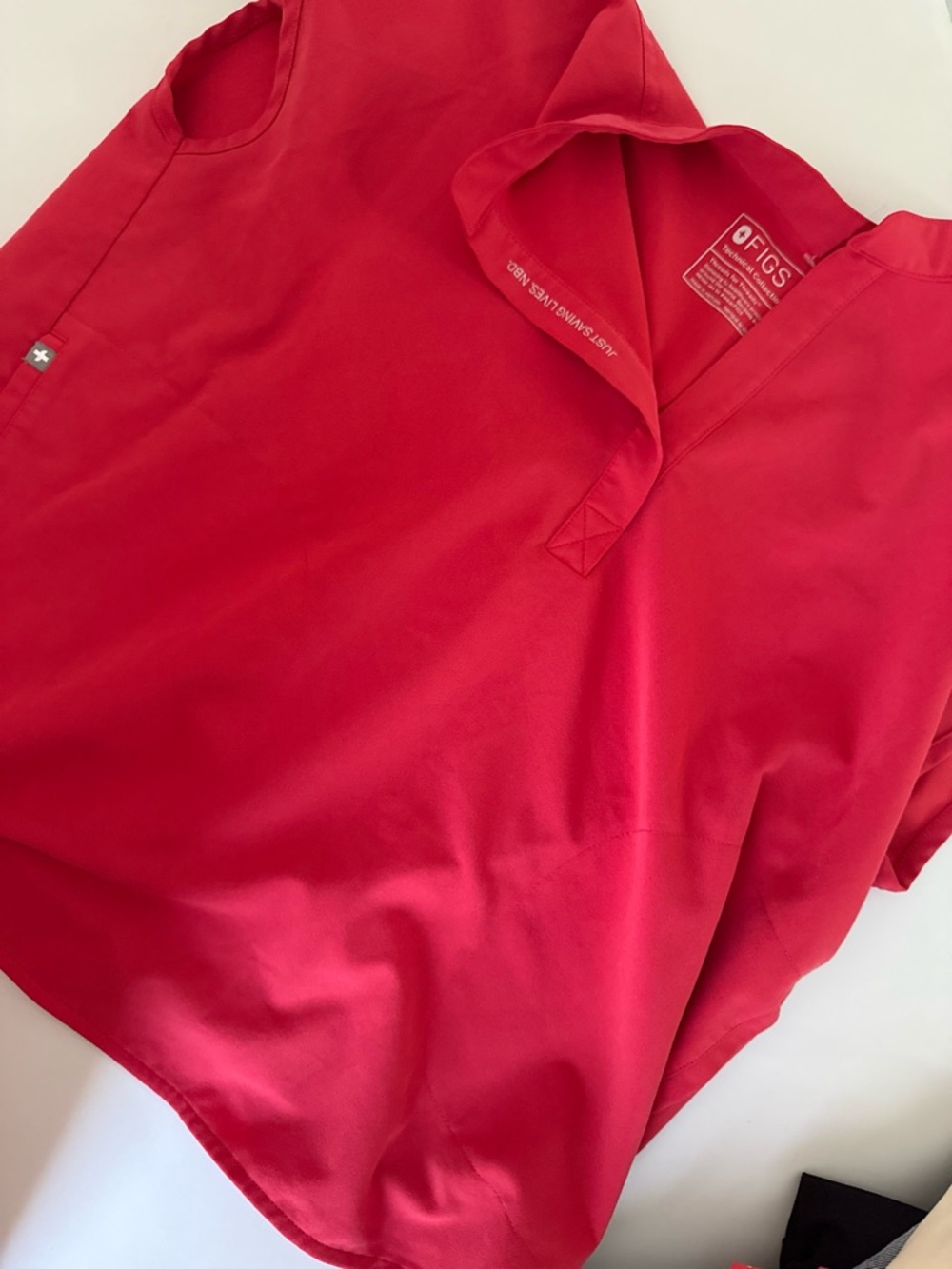 Figs Red V-Neck Technical Scrub Top